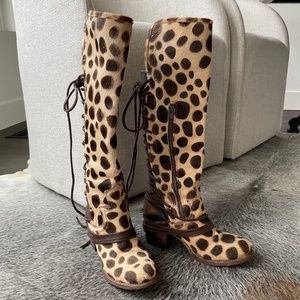 Freebird Coal Leopard Cowhide Leather Lace-Up Boots 7